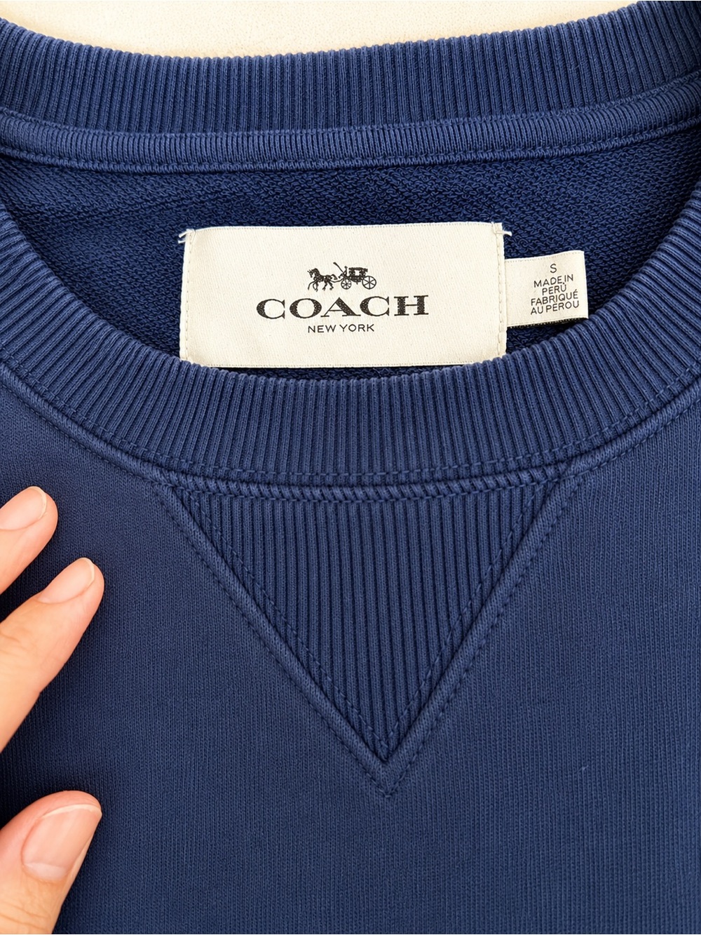 Coach Navy Crewneck Sweater with Embroidered Wolf Motif - Picture 3 of 7